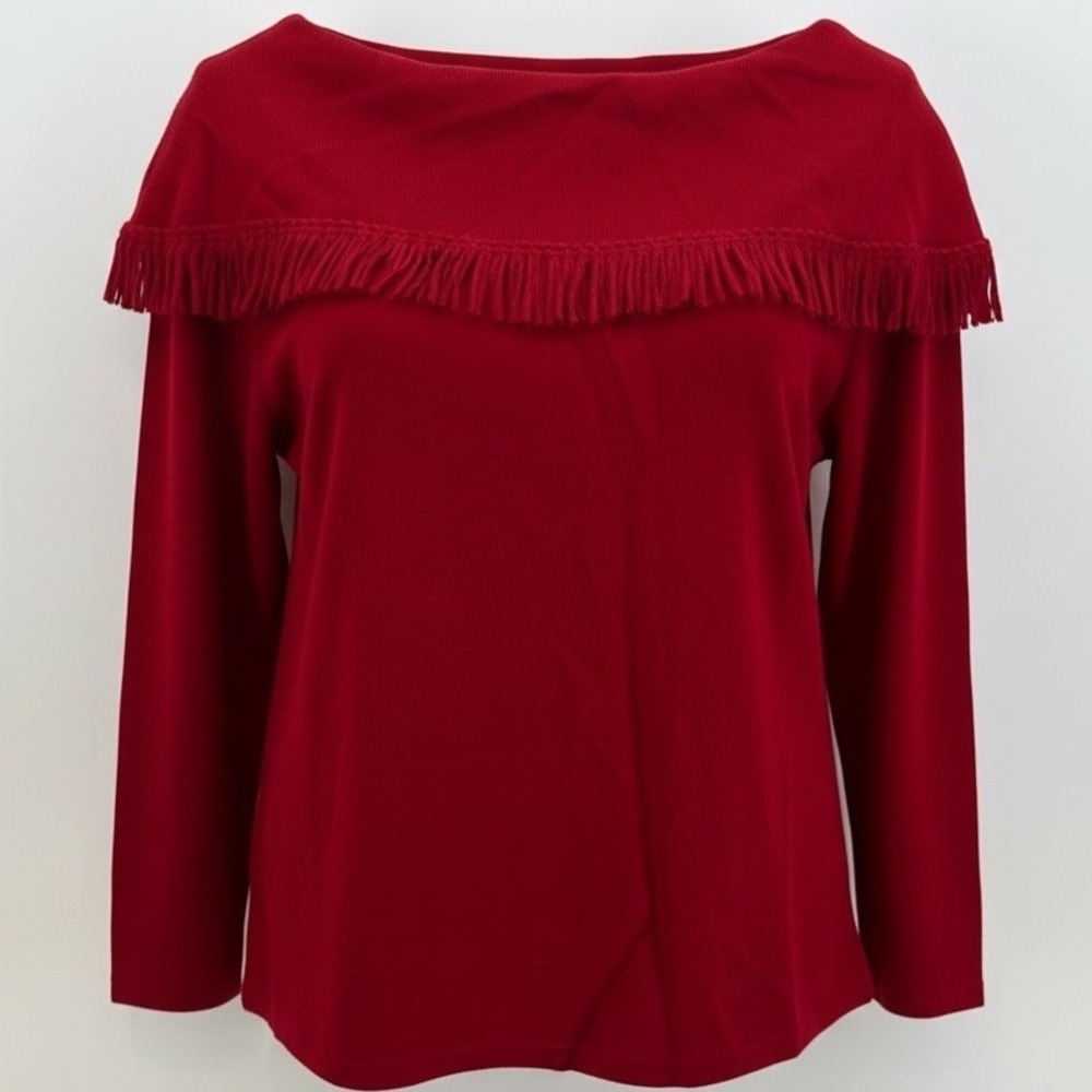 Lady Dorby Red Sweater‎ with Fringe Size 2XL 90s Vintage Boho